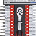 Galvučių ir antgalių rinkinys su terkšle | 6.3 mm (1/4") | 4-13 mm | 27 vnt. (15105)