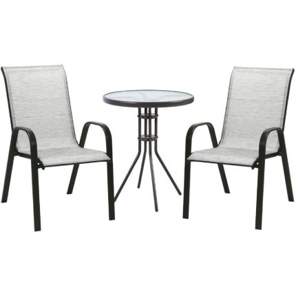 Sodo baldų komplektas DUBLIN stalas ir 2 kėdės pilkos spalvos K119282 HOME4YOU