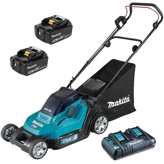 76 Akumuliatorinė vejapjovė Makita DLM432CT2 430mm 2x5,0Ah 36V 2x18V, dvigubas kroviklis - Image 1