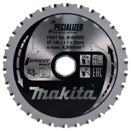 Makita 136X1.1X20mm 0° T30 T.C.T. pjūklas EFFICUT METAL B-69303