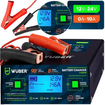 WUBER mikroprocesorinis akumuliatorių įkroviklis 6–24V 10A AGM EFB GEL W14019