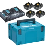 Akumuliatorių ir dvigubo kroviklio komplektas su lagaminu Makita 198091-4 18V (4x BL1860 6,0 Ah + DC18RD)