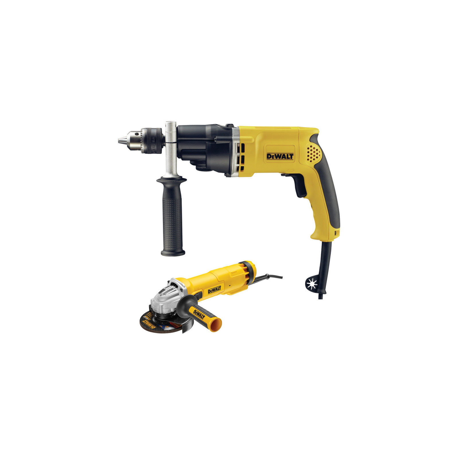 d21805-dewalt-770-w-smuginis-greztuvas-dwe4207-1000w-125mm-kampinis-slifuoklis D21805 DeWALT 770 W smūginis gręžtuvas + DWE4207 1000W 125mm kampinis šlifuoklis - Image 1