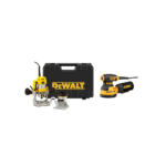 D26204K DeWALT freza + DWE6423 ekscentrinis šlifuoklis