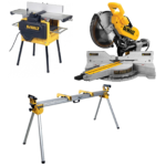 D27300 DeWALT obliavimo ir reismuso staklės + DWS780XPS DeWALT 305 mm skersinio pjovimo staklės + DE7023 stovas