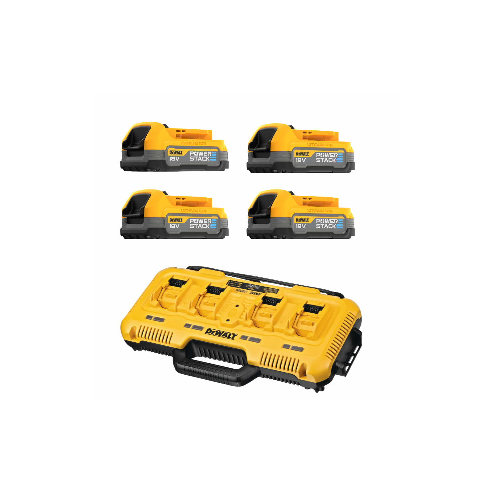 dcb104e4-dewalt-powerstack-18v-akumuliatoriu-ir-kroviklio-rinkinys-4x17-ah DCB104E4 DeWALT POWERSTACK 18V akumuliatorių ir kroviklio rinkinys (4x1.7 Ah) - Image 1