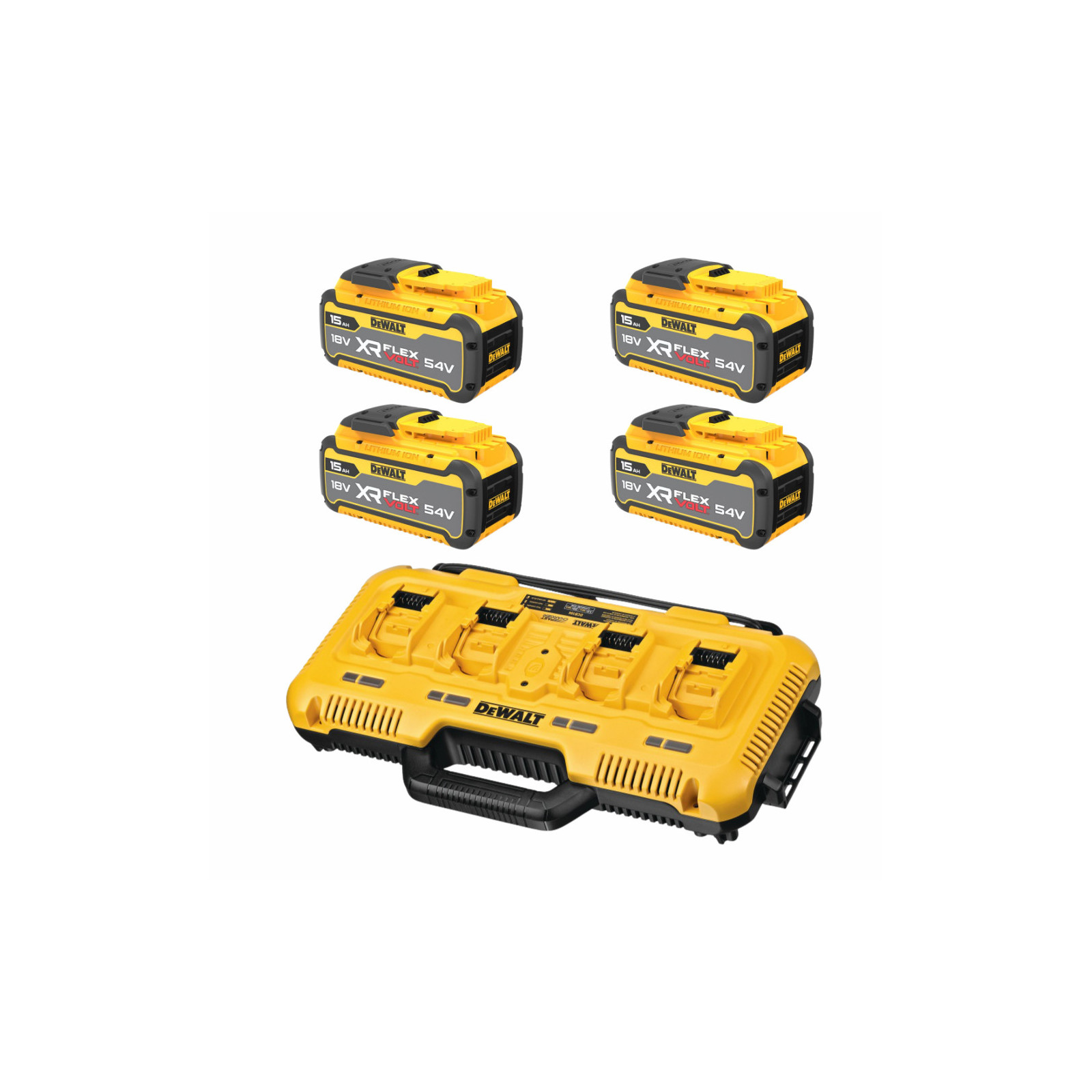 dcb104z4-dewalt-flexvolt-54v-akumuliatoriu-ir-kroviklio-rinkinys-4x150-ah DCB104Z4 DeWALT FLEXVOLT 54V akumuliatorių ir kroviklio rinkinys (4x15.0 Ah) - Image 1