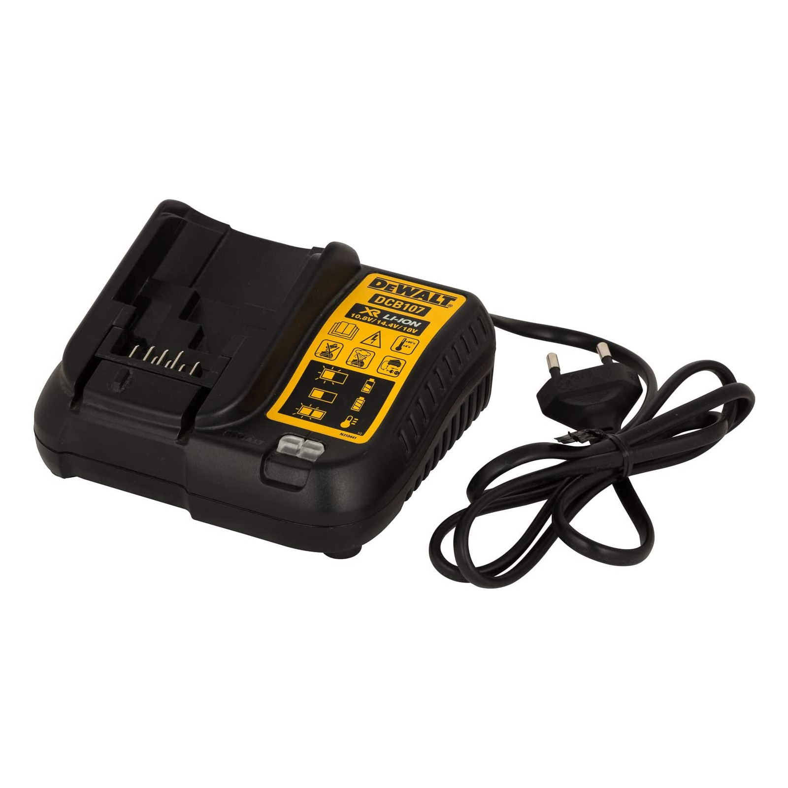 dcb107-dewalt-108v-12v-144v-18v-li-ion-bateriju-kroviklis DCB107 DeWALT 10.8V, 12V, 14.4V, 18V Li-ion baterijų kroviklis - Image 1