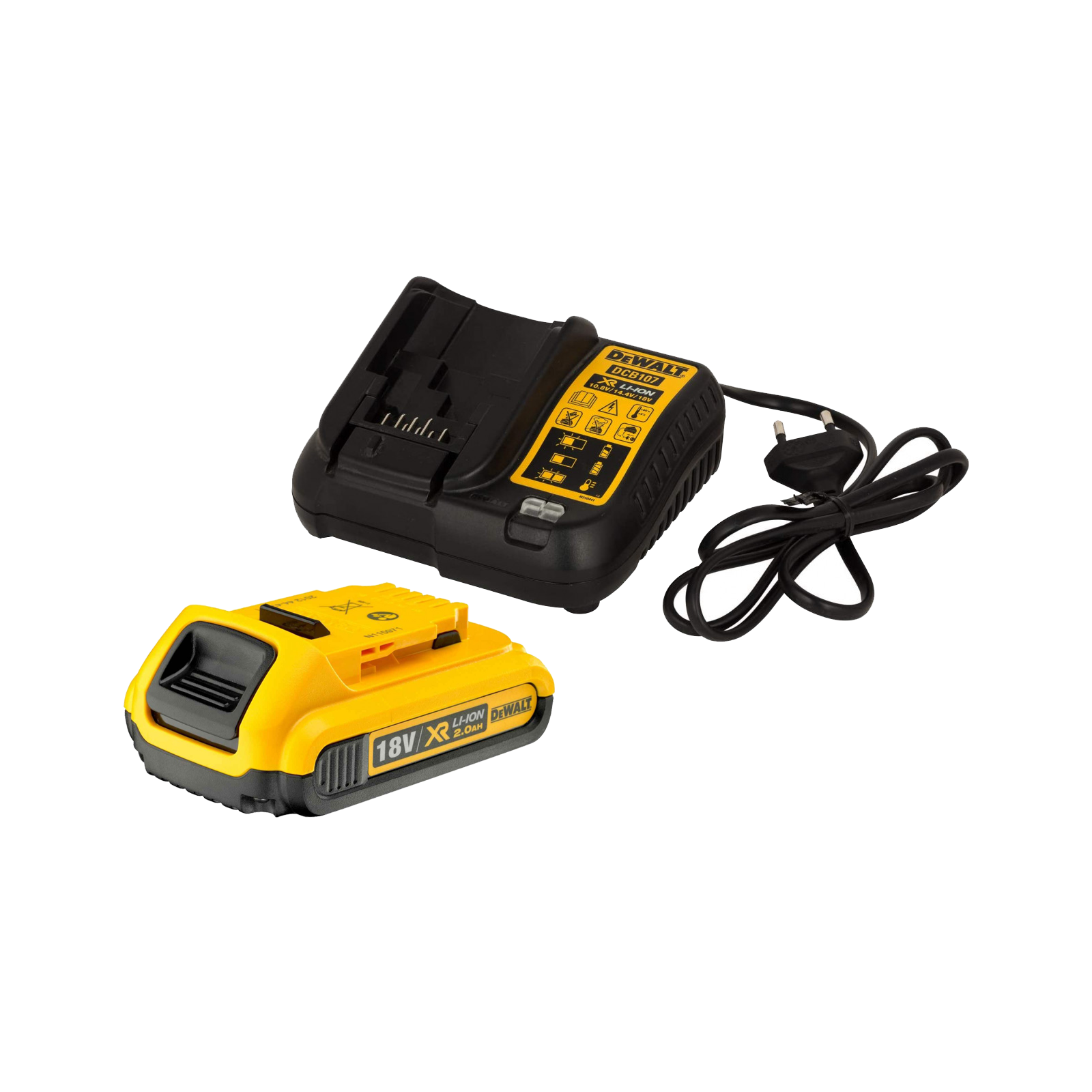 dcb107d1-dewalt-18v-bateriju-ir-kroviklio-rinkinys-1x20-ah DCB107D1 DeWALT 18V baterijų ir kroviklio rinkinys (1x2.0 Ah) - Image 1