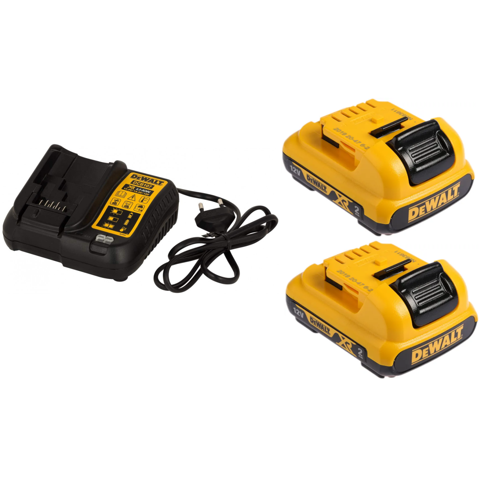 dcb107d2-dewalt-12v-bateriju-ir-kroviklio-rinkinys-2x20-ah DCB107D2 DeWALT 18V baterijų ir kroviklio rinkinys (2x2.0 Ah) - Image 1