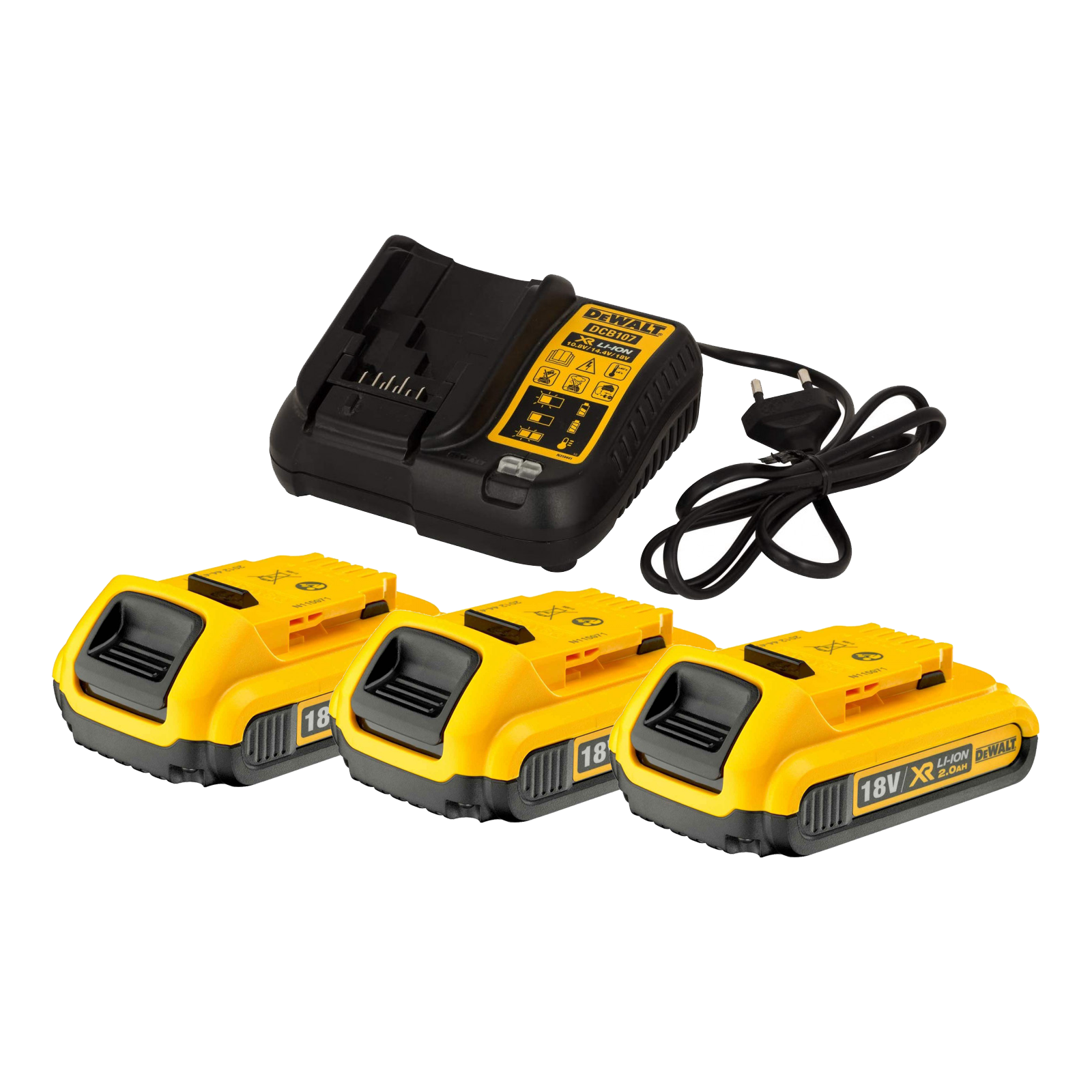 dcb107d3-dewalt-18v-bateriju-ir-kroviklio-rinkinys-3x20-ah DCB107D3 DeWALT 18V baterijų ir kroviklio rinkinys (3x2.0 Ah) - Image 1