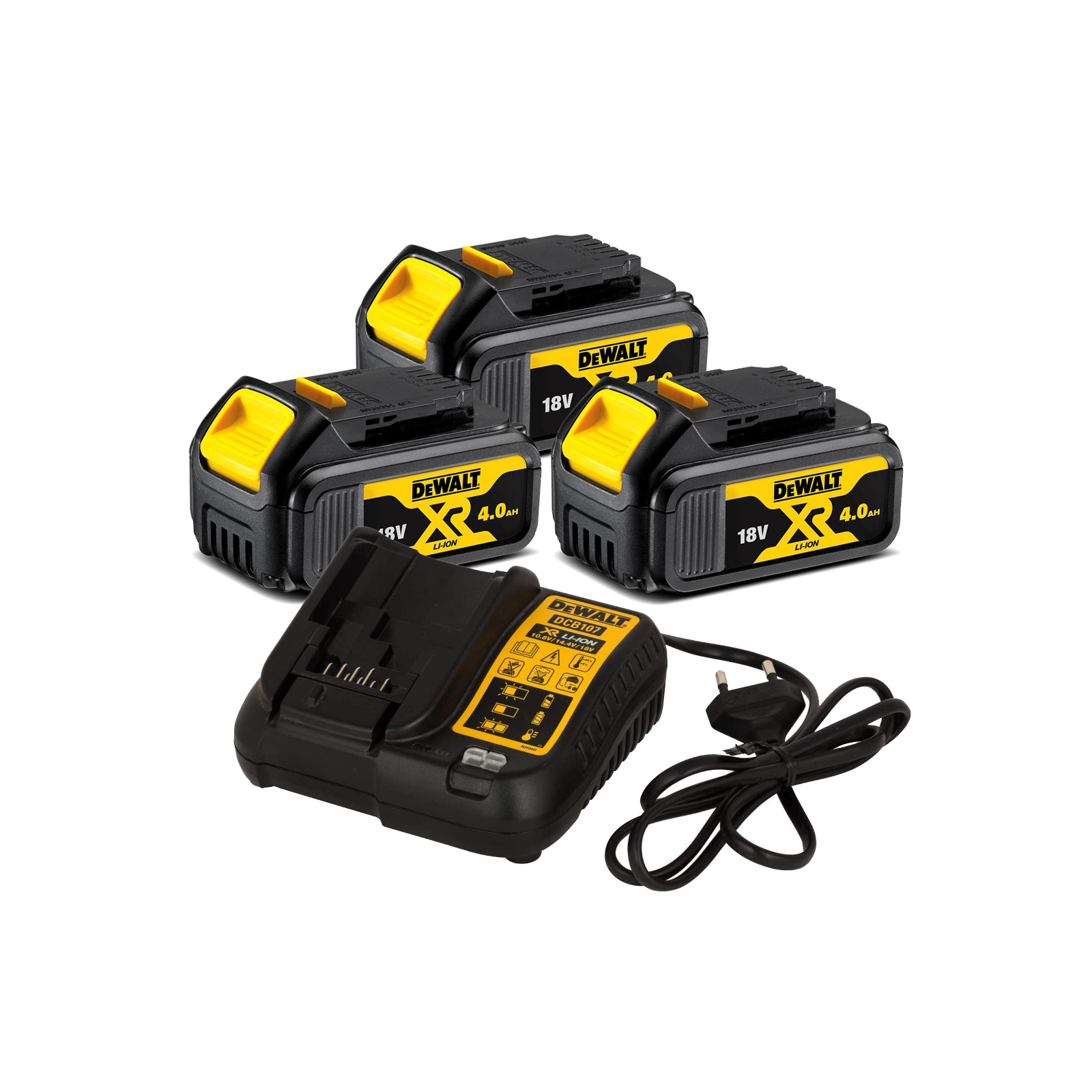 dcb107m3-dewalt-18v-bateriju-ir-ikroviklio-rinkinys-3x40-ah DCB107M3 DeWALT 18V baterijų ir įkroviklio rinkinys (3x4.0 Ah) - Image 1