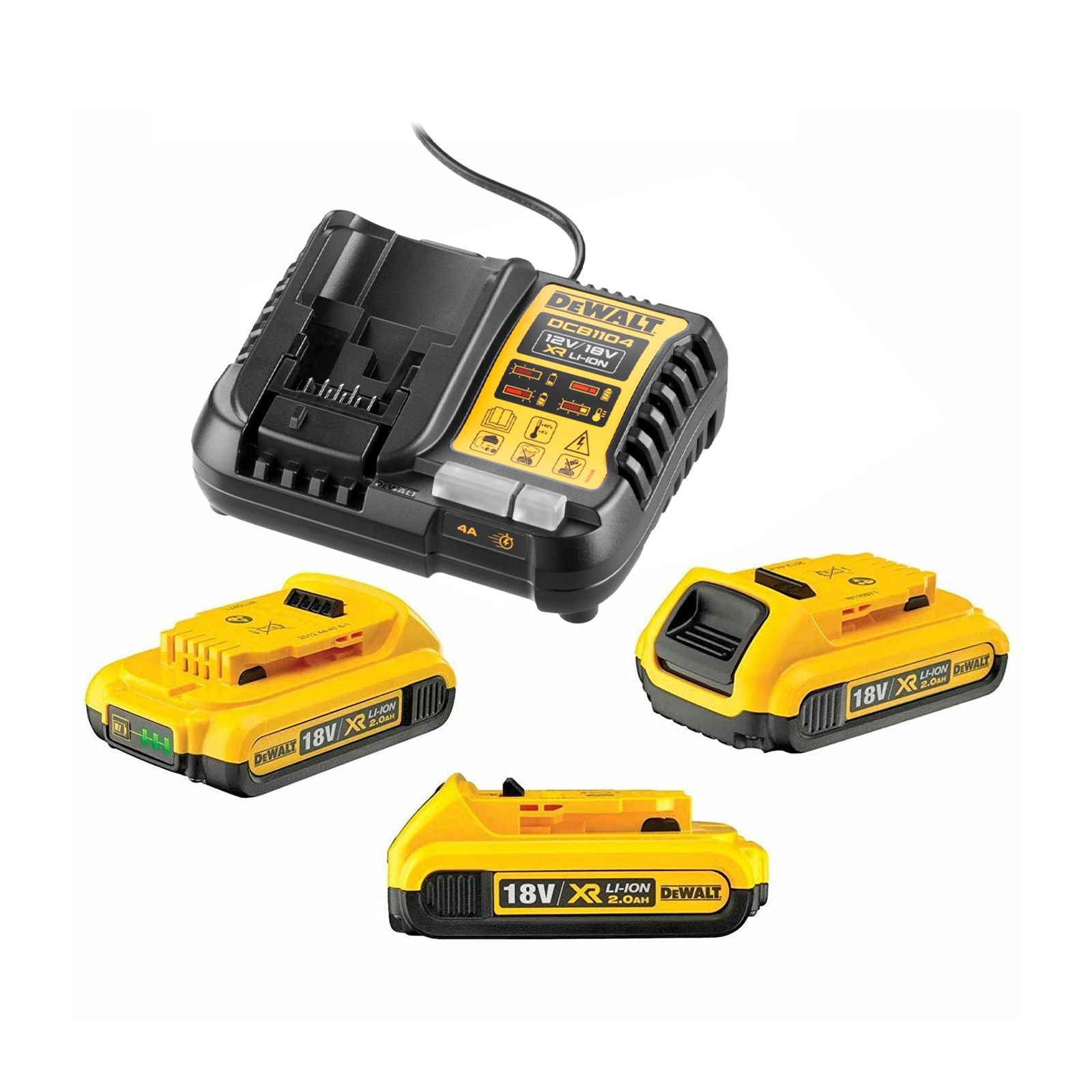 dcb1104d3-dewalt-4a-greitojo-kroviklio-ir-akumuliatoriu-rinkinys-3x20-ah DCB1104D3 DeWALT 4A greitojo kroviklio ir akumuliatorių rinkinys (3x2.0 Ah) - Image 1