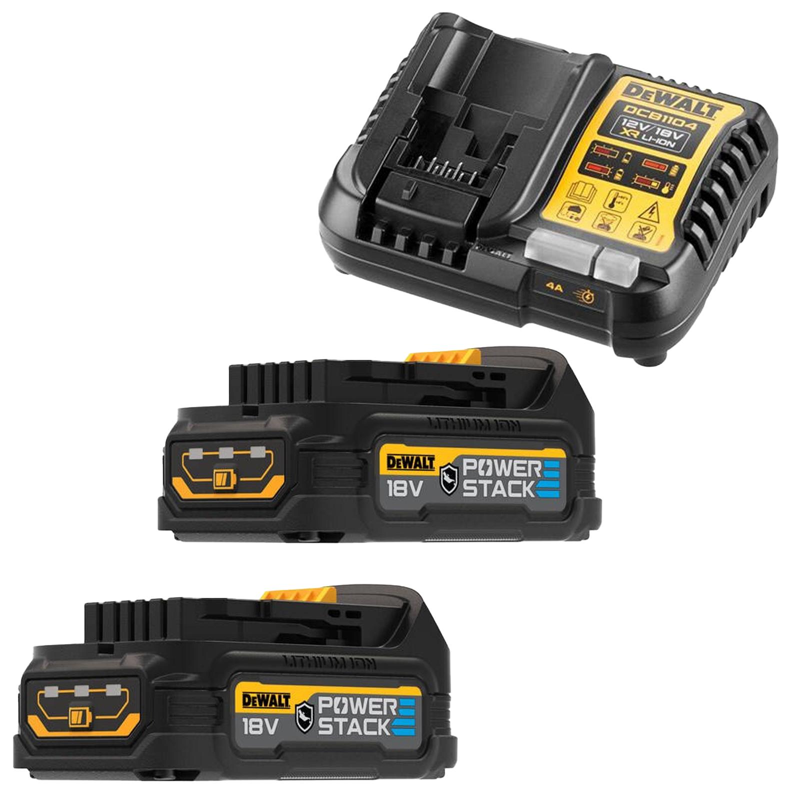dcb1104eg2-dewalt-bateriju-ir-kroviklio-rinkinys-2x17-ah DCB1104EG2 DeWALT baterijų ir kroviklio rinkinys (2x1.7 Ah) - Image 1