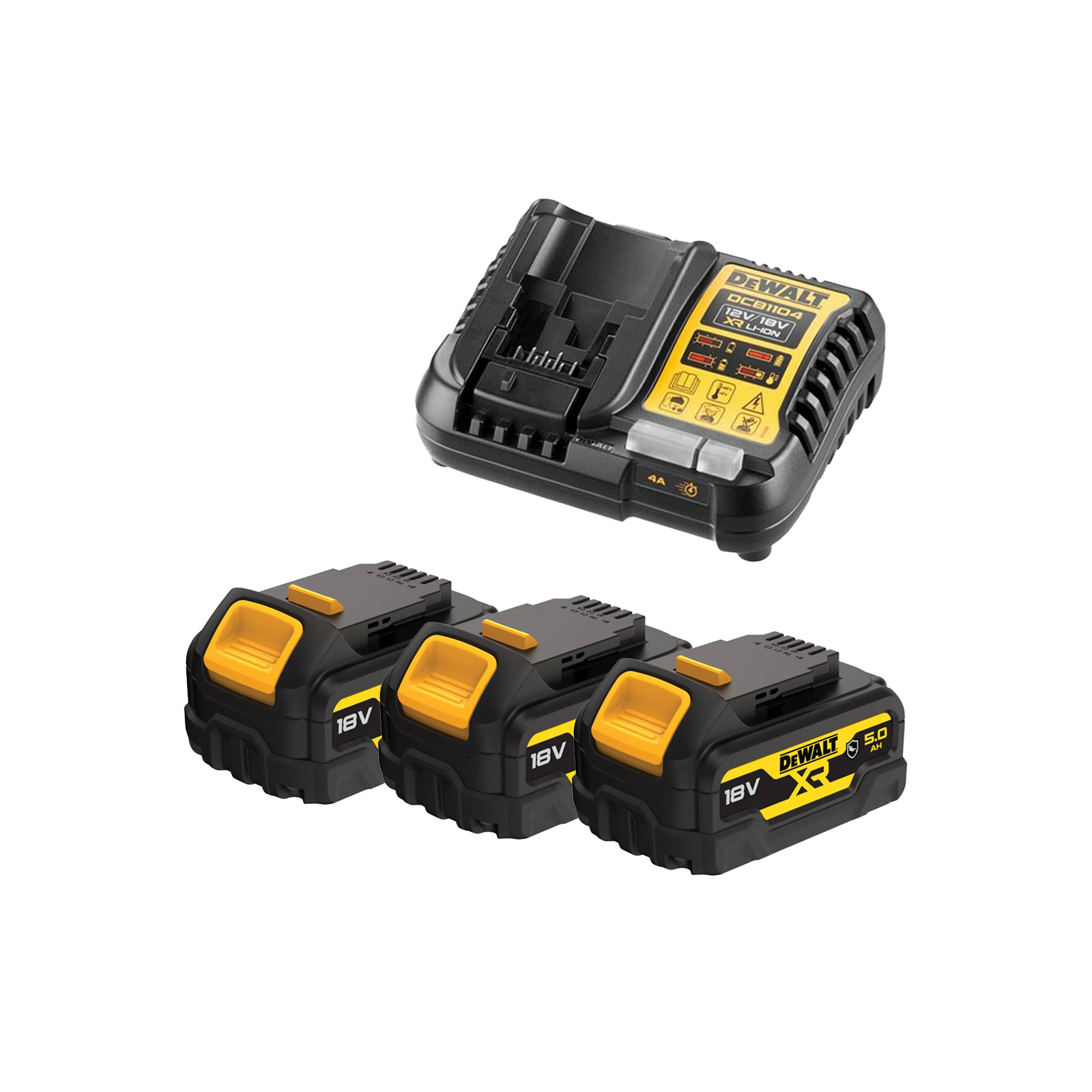 dcb1104p3g-dewalt-18v-akumuliatoriu-ir-kroviklio-rinkinys-3x50-ah DCB1104P3G DeWALT 18V akumuliatorių ir kroviklio rinkinys (3x5.0 Ah) - Image 1