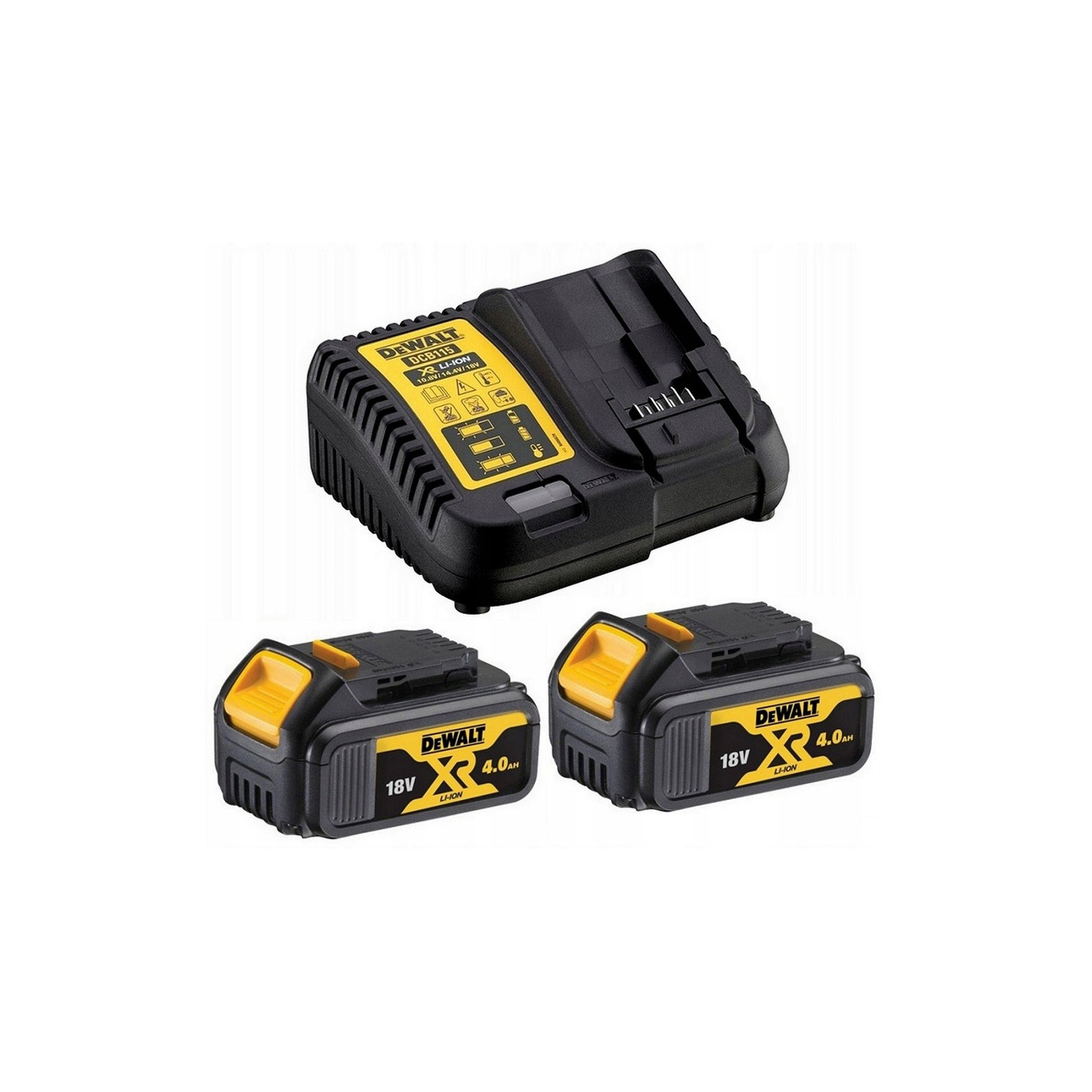 dcb115m2-dewalt-18v-bateriju-ir-kroviklio-rinkinys-2x40-ah DCB115M2 DeWALT 18V baterijų ir kroviklio rinkinys (2x4.0 Ah) - Image 1