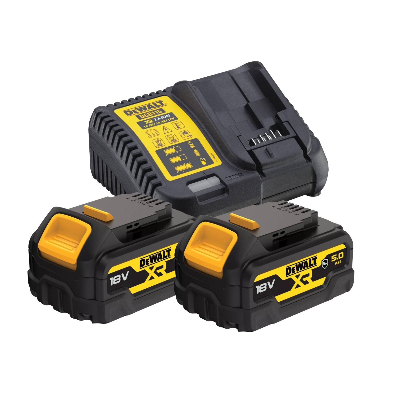 dcb115p2g-dewalt-18v-bateriju-ir-kroviklio-rinkinys-2x50-ah DCB115P2G DeWALT 18V baterijų ir kroviklio rinkinys (2x5.0 Ah) - Image 1