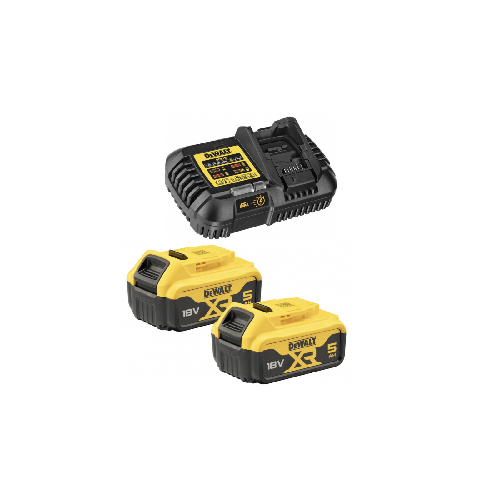 dcb116p2-dewalt-kroviklio-ir-akumuliatoriu-rinkinys-2x50-ah DCB116P2 DeWALT kroviklio ir akumuliatorių rinkinys (2x5.0 Ah) - Image 1