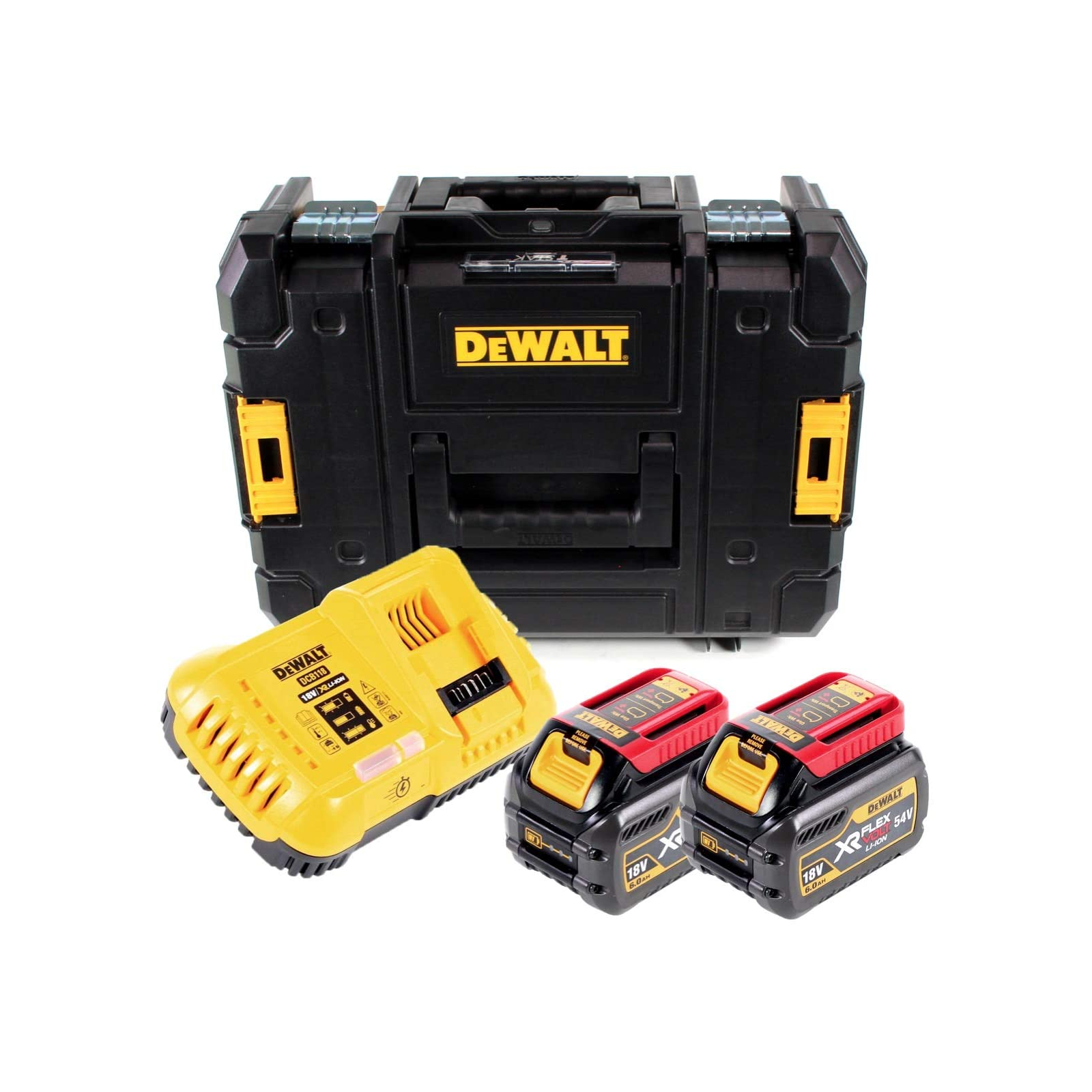 dcb118t2t-dewalt-flexvolt-54v-bateriju-ir-kroviklio-rinkinys-2x60-ah DCB118T2T DeWALT FLEXVOLT 54V baterijų ir kroviklio rinkinys (2x6.0 Ah) - Image 1