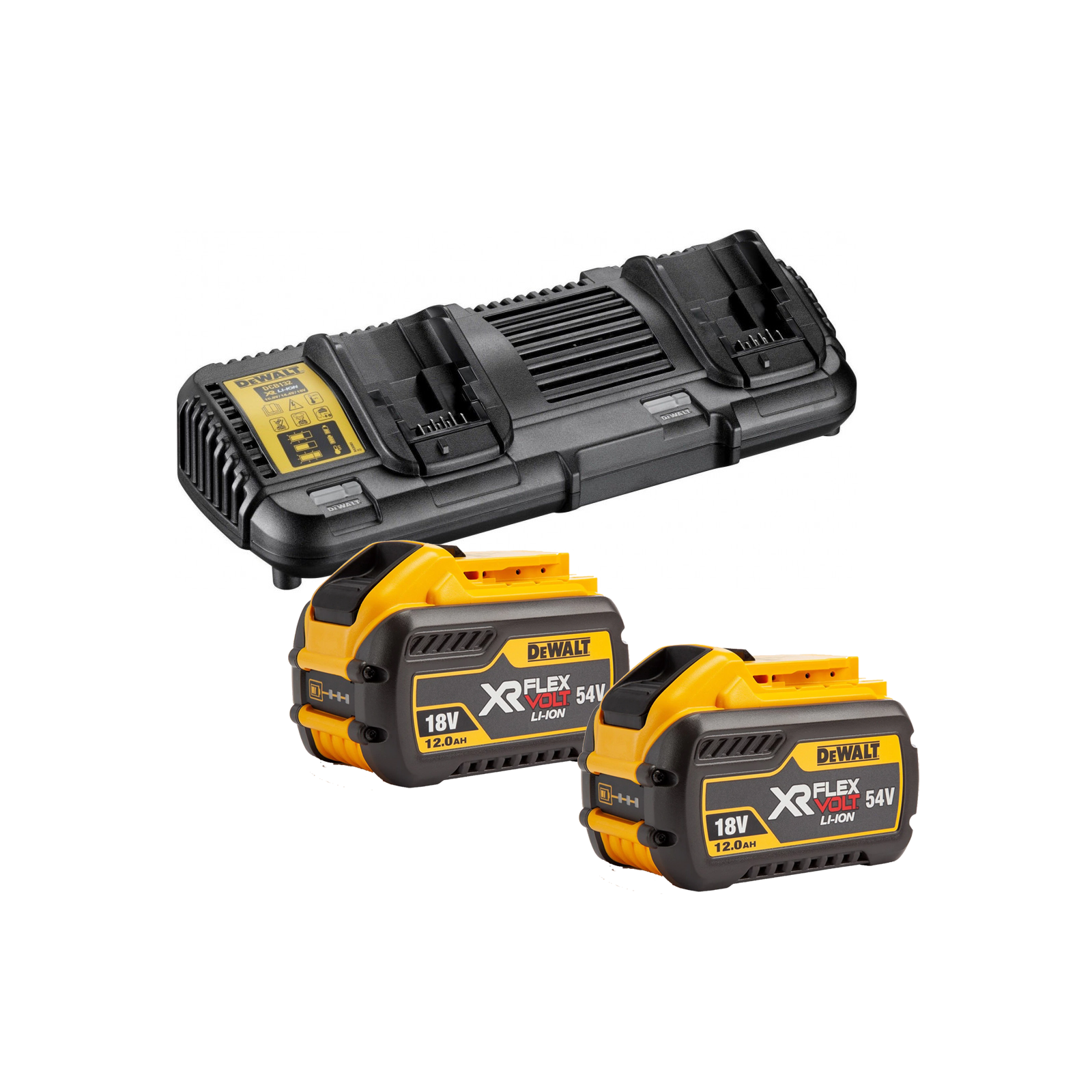 dcb132y2-dewalt-flexvolt-54v-bateriju-ir-kroviklio-rinkinys-2x120-ah DCB132Y2 DeWALT FLEXVOLT 54V baterijų ir kroviklio rinkinys (2x12.0 Ah) - Image 1