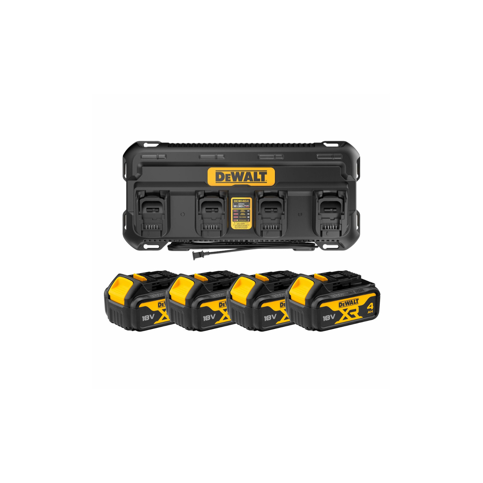 dcb1404m4-dewalt-18v-akumuliatoriu-ir-kroviklio-rinkinys-4x40-ah DCB1404M4 DeWALT 18V akumuliatorių ir kroviklio rinkinys (4x4.0 Ah) - Image 1