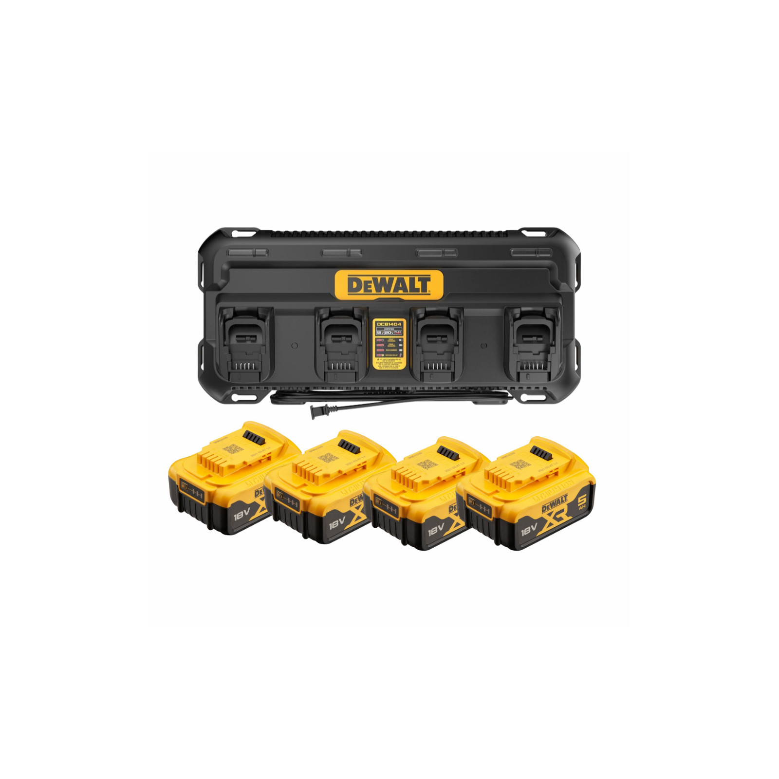 dcb1404p4-dewalt-18v-akumuliatoriu-ir-kroviklio-rinkinys-4x50-ah DCB1404P4 DeWALT 18V akumuliatorių ir kroviklio rinkinys (4x5.0 Ah) - Image 1