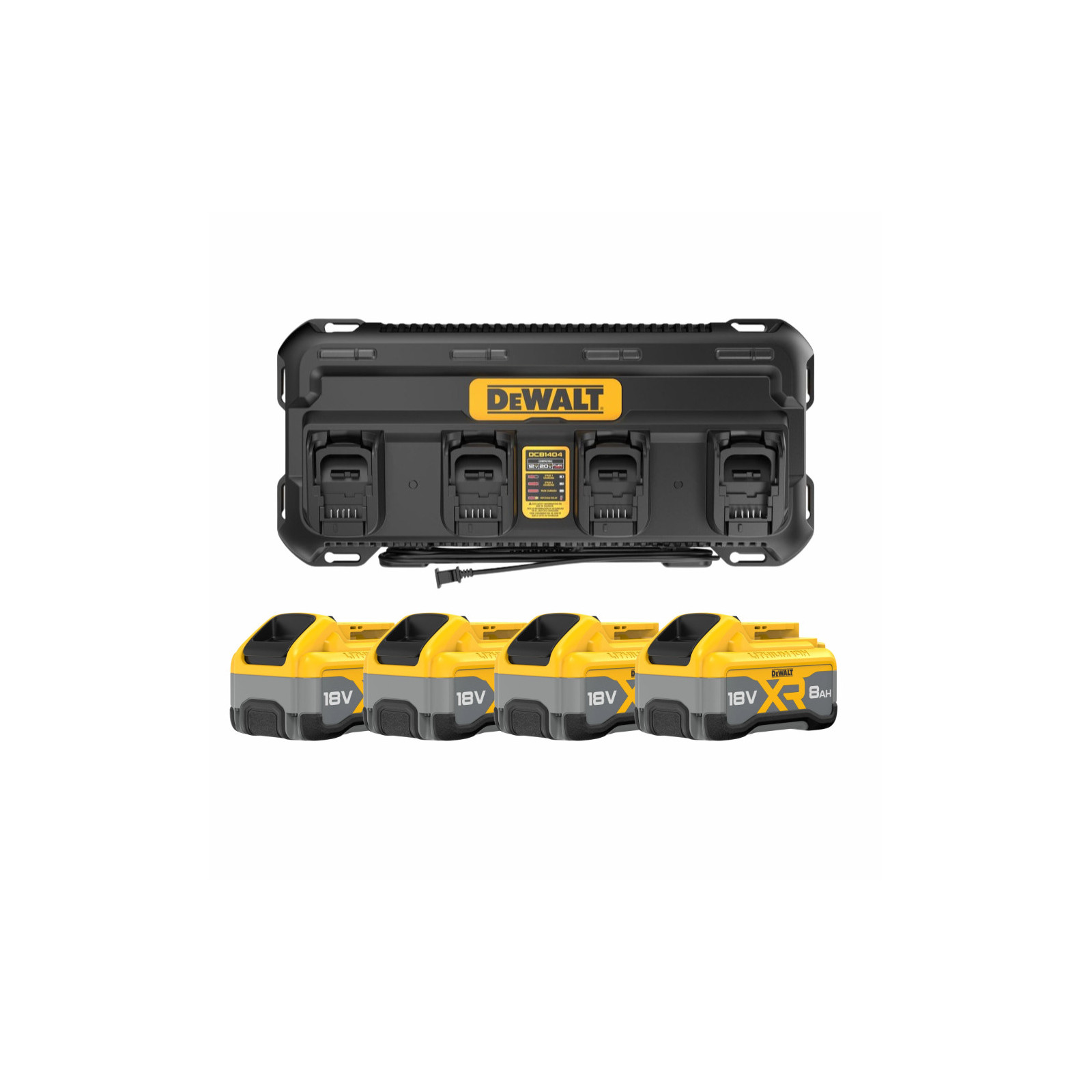 dcb1404w4-dewalt-18v-akumuliatoriu-ir-kroviklio-rinkinys-4x80-ah DCB1404W4 DeWALT 18V akumuliatorių ir kroviklio rinkinys (4x8.0 Ah) - Image 1