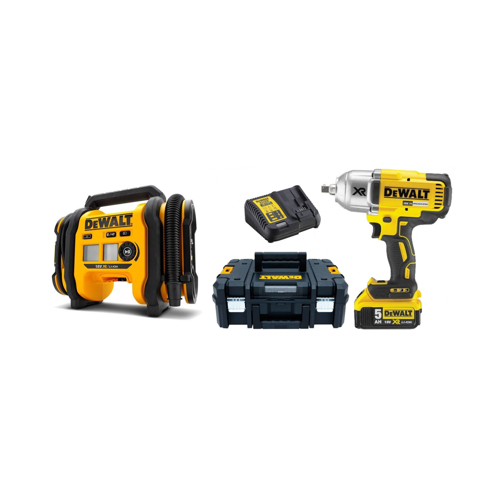 dcc018n-dewalt-18v-oro-kompresorius-pompa-dcf899p1-18v-smuginis-verzliasukis DCC018N DeWALT 18V oro kompresorius - pompa + DCF899P1 18V smūginis veržliasukis - Image 1