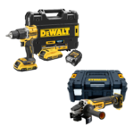 DCD100YD2T + DCG405NT DeWALT 18V XR suktuvas – smūginis gręžtuvas + DeWALT 18V kampinis šlifuoklis (2x2.0 Ah)