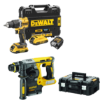 DCD100YD2T + DCH273NT DeWALT 18V XR suktuvas – smūginis gręžtuvas + DeWALT 18V SDS-Plus perforatorius  (2x2.0 Ah)