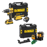 DCD100YD2T DeWALT 18V XR suktuvas – smūginis gręžtuvas + DCE089NG18 12/18V XR 3x360° lazerinis nivelyras (2x2.0 Ah)