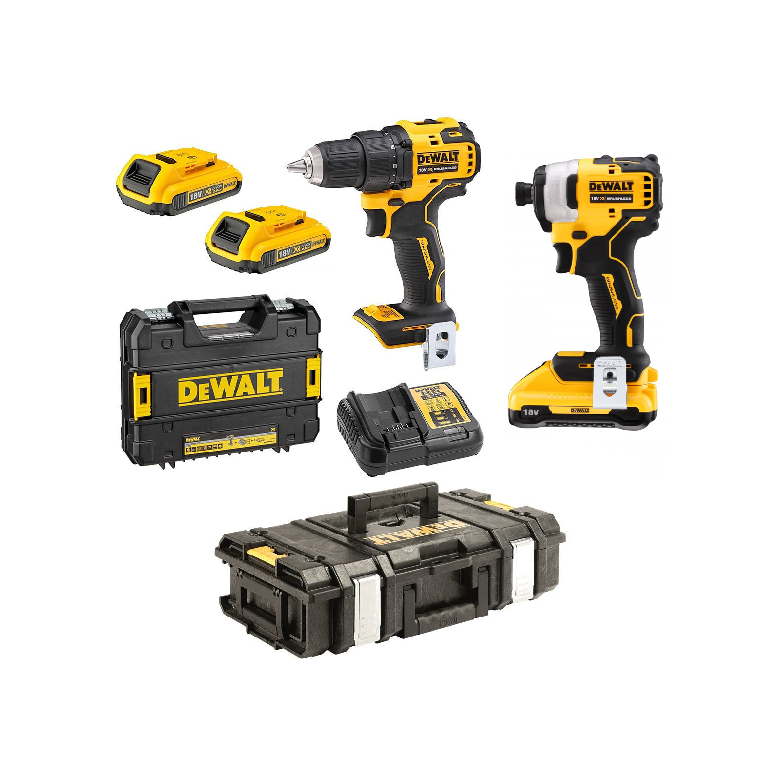 dcd708d2t-dewalt-18v-akumuliatorinis-suktuvas-greztuvas-dcf809n-18v-smuginis-suktukas-1-70-321-deze DCD708D2T DeWALT 18V akumuliatorinis suktuvas-gręžtuvas + DCF809N 18V smūginis suktukas + 1-70-321 dėžė - Image 1