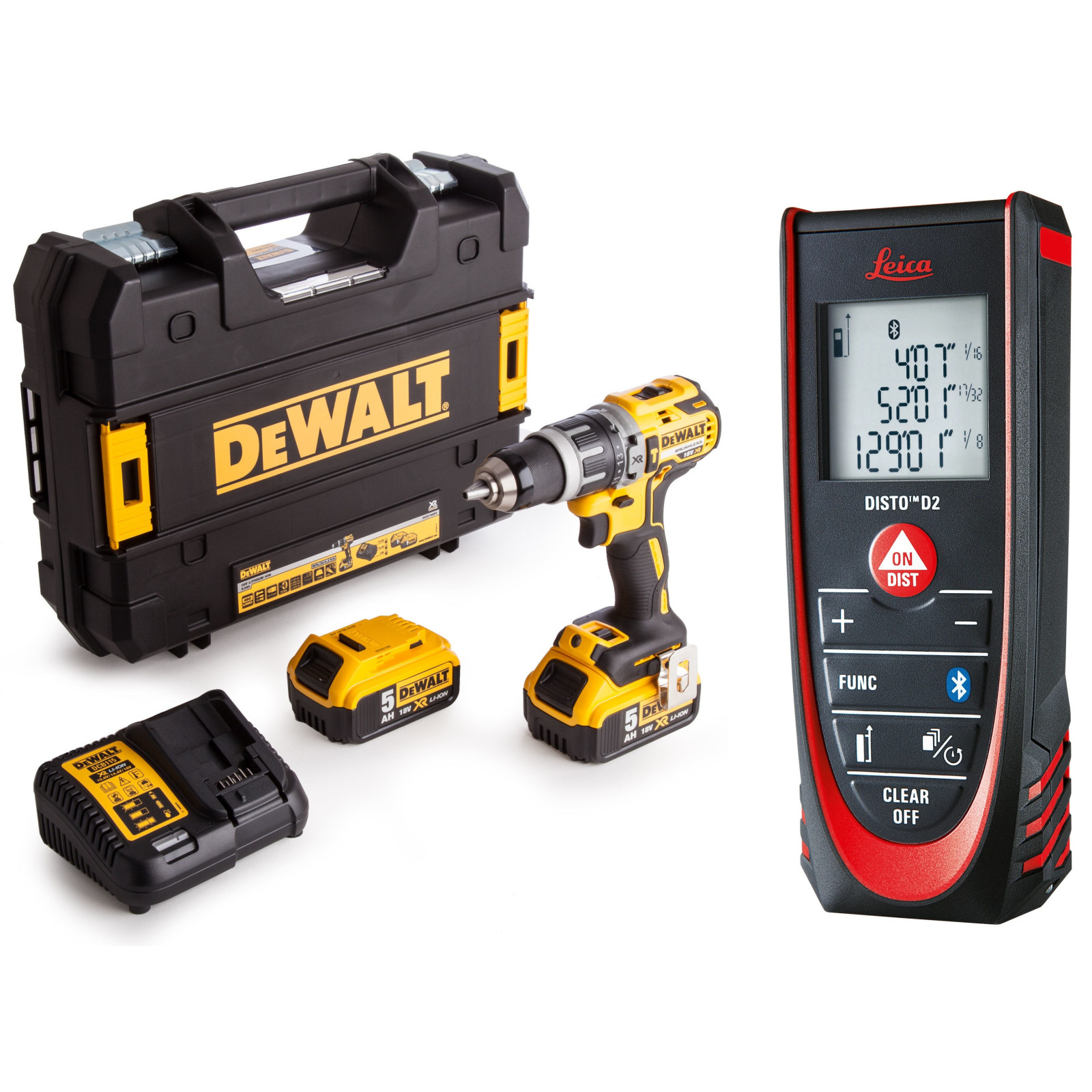 dcd796p2-dewalt-18v-smuginis-suktuvas-greztuvas-leica-disto-d2-bluetooth-lazerinis-atstumu-matuoklis DCD796P2 DeWALT 18V smūginis suktuvas – gręžtuvas + Leica Disto D2 Bluetooth® lazerinis atstumų matuoklis - Image 1