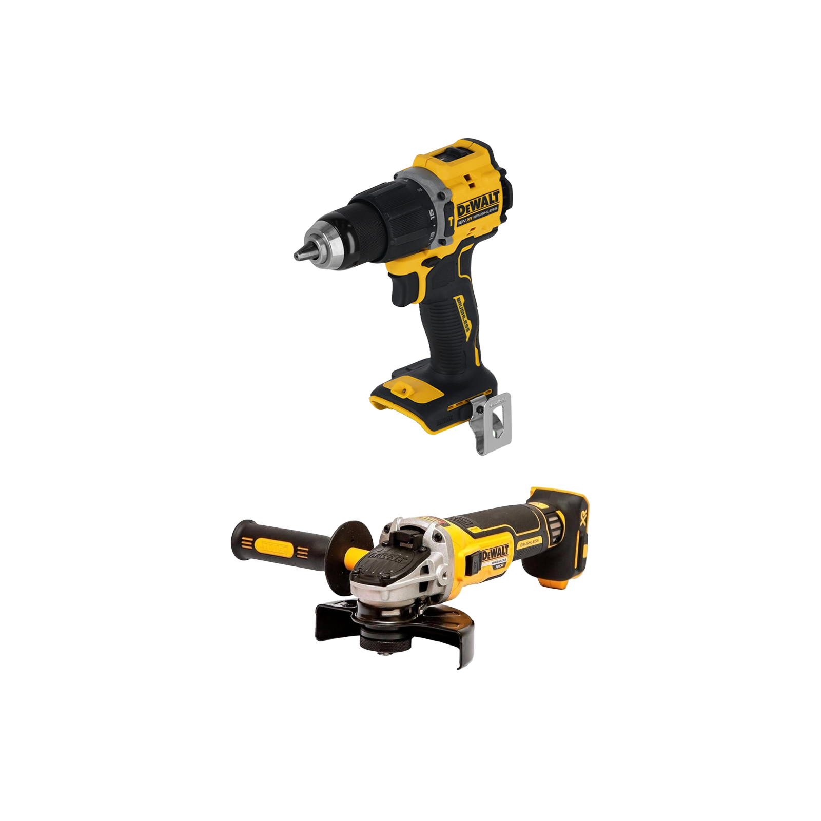 dcd799n-dewalt-18v-suktuvas-smuginis-greztuvas-dcg405n-dewalt-18v-kampinis-slifuoklis DCD799N DeWALT 18V suktuvas-smūginis gręžtuvas + DCG405N DeWALT 18V kampinis šlifuoklis - Image 1