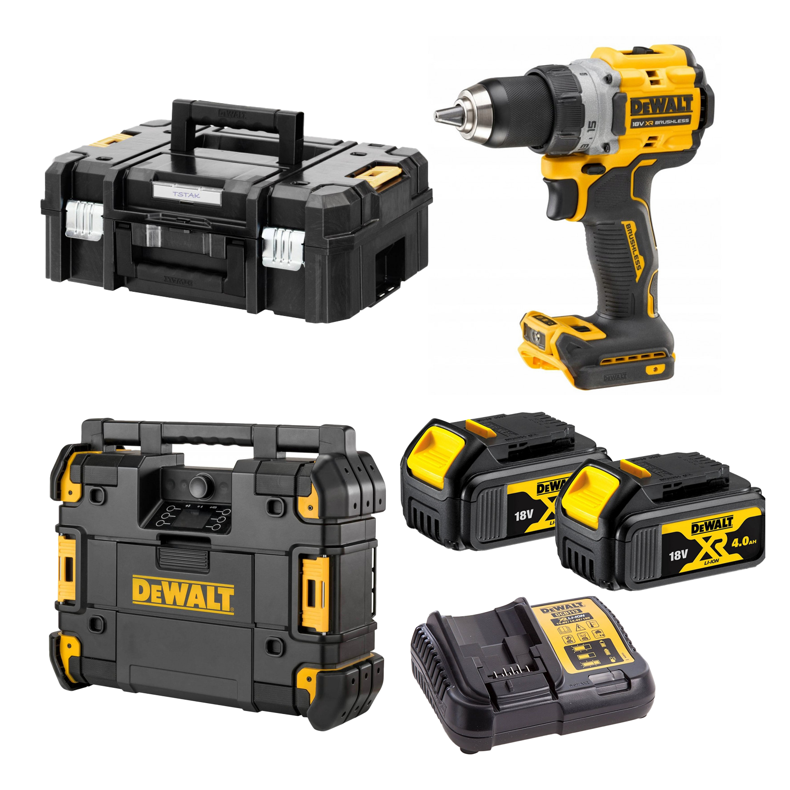 dcd800m2-dewalt-18v-suktuvas-greztuvas-dwst1-81079-dewalt-tstak-radijo-imtuvas-2x40-ah DCD800M2 DeWALT 18V suktuvas-gręžtuvas + DWST1-81079 DeWALT TSTAK radijo imtuvas (2x4.0 Ah) - Image 1