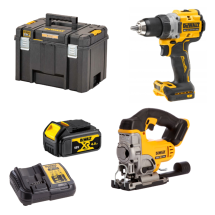 DCD800N DeWALT 18V suktuvas-gręžtuvas + DCS331N DeWALT 18V XR Li-Ion siaurapjūklis (1x4.0 Ah)