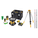 DCE079D1G DeWALT akumuliatorinis rotacinis nivelyras + DE0734 lazerio skalės strypas + stovas