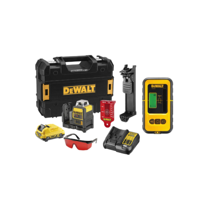 DCE0811D1R DeWALT dviejų linijų lazerinis nivelyras + DE0892 linijinio lazerio detektorius