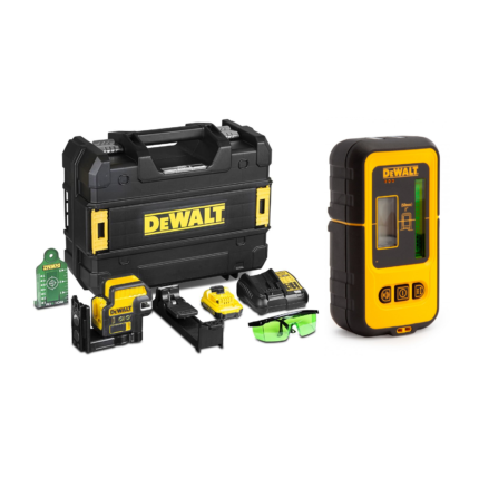 DCE0822D1G DeWALT kryžminis lazerinis nivelyras + DE0892G linijinio lazerio detektorius