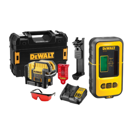 DCE0822D1R DeWALT kryžminis lazerinis nivelyras + DE0892 linijinio lazerio detektorius