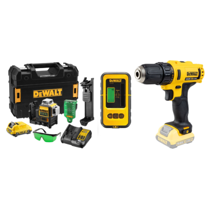 DCE089D1G DeWALT kryžminių linijų lazeris + DCD710N DeWALT gręžtuvas - suktuvas
