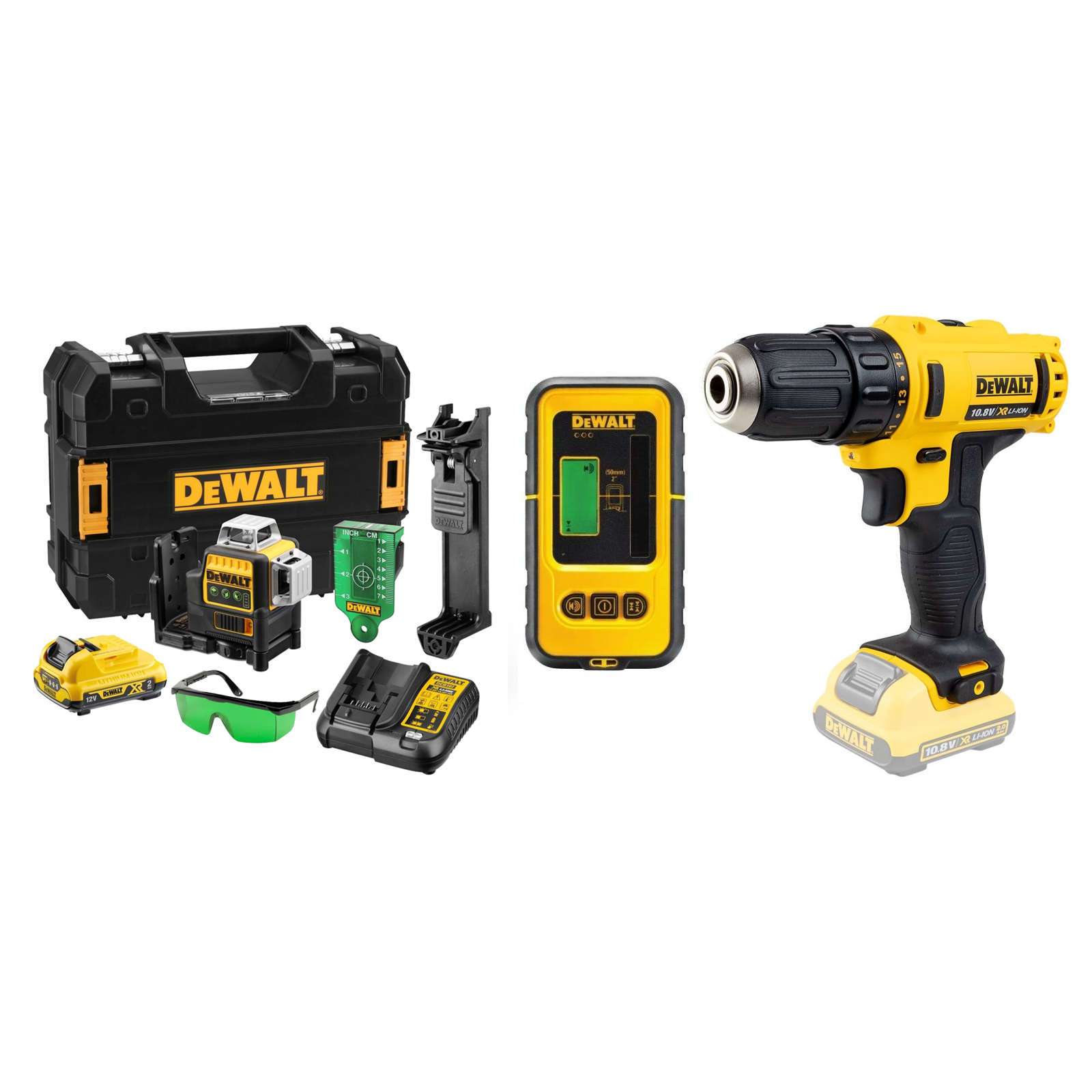 dce089d1g-dewalt-kryzminiu-liniju-lazeris-dcd710n-dewalt-greztuvas-suktuvas DCE089D1G DeWALT kryžminių linijų lazeris + DCD710N DeWALT gręžtuvas - suktuvas - Image 1