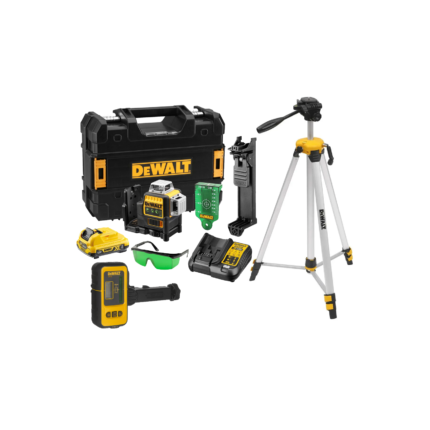 DCE089D1G DeWALT kryžminių linijų lazeris + DE0892G lazerio detektorius + DE0881T stovas