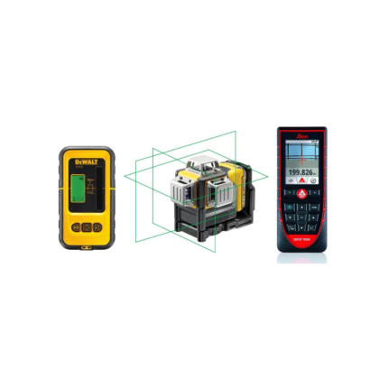 DCE089D1G DeWALT kryžminių linijų lazeris + DE0892G linijinio lazerio detektorius + Leica DISTO™ D510 atstumų matuoklis