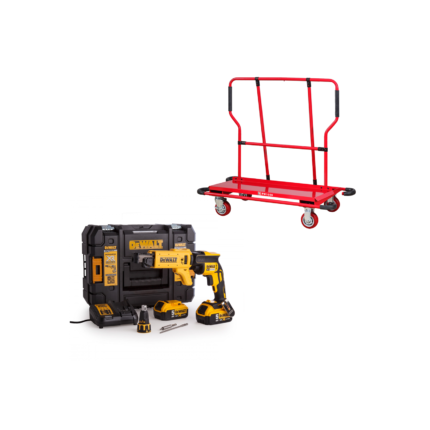 DCF620P2K DeWALT 18V gipskartonio suktuvas (2x5.0 Ah) + PW1000 gipskartonio plokščių vežimėlis