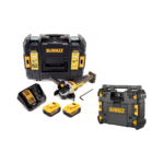 DCG405M2 + DWST1-81079 DeWALT 18V kampinis šlifuoklis + DWST1-81079 DeWALT TSTAK radijo imtuvas (2x4.0 Ah)
