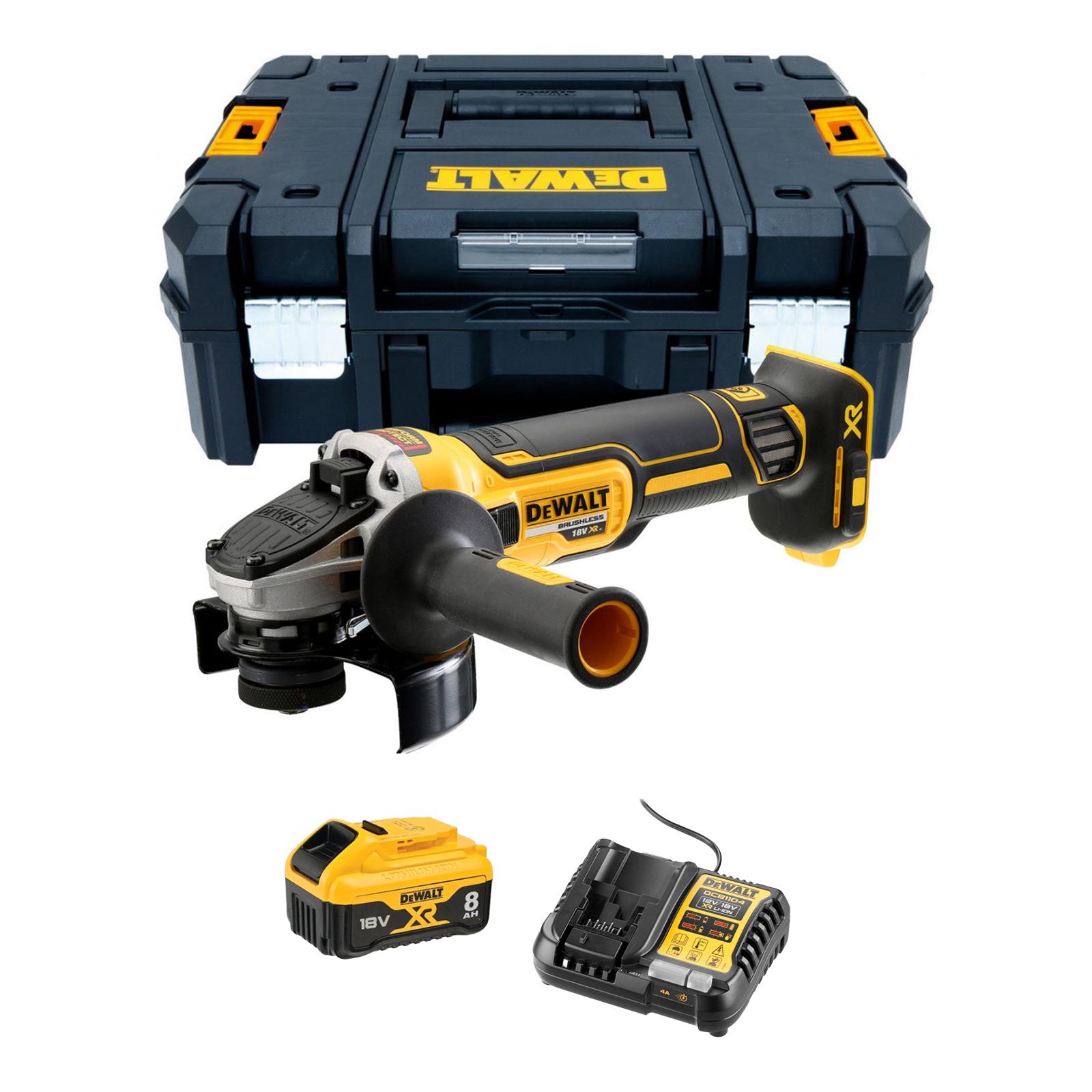 dcg405w1-dewalt-18v-kampinis-slifuoklis-1x80-ah DCG405W1 DeWALT 18V kampinis šlifuoklis (1x8.0 Ah) - Image 1