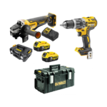 DCG406P2 DeWALT 18V kampinis šlifuoklis + DCD796N 18V suktuvas-gręžtuvas + DWST83294-1 dėžė