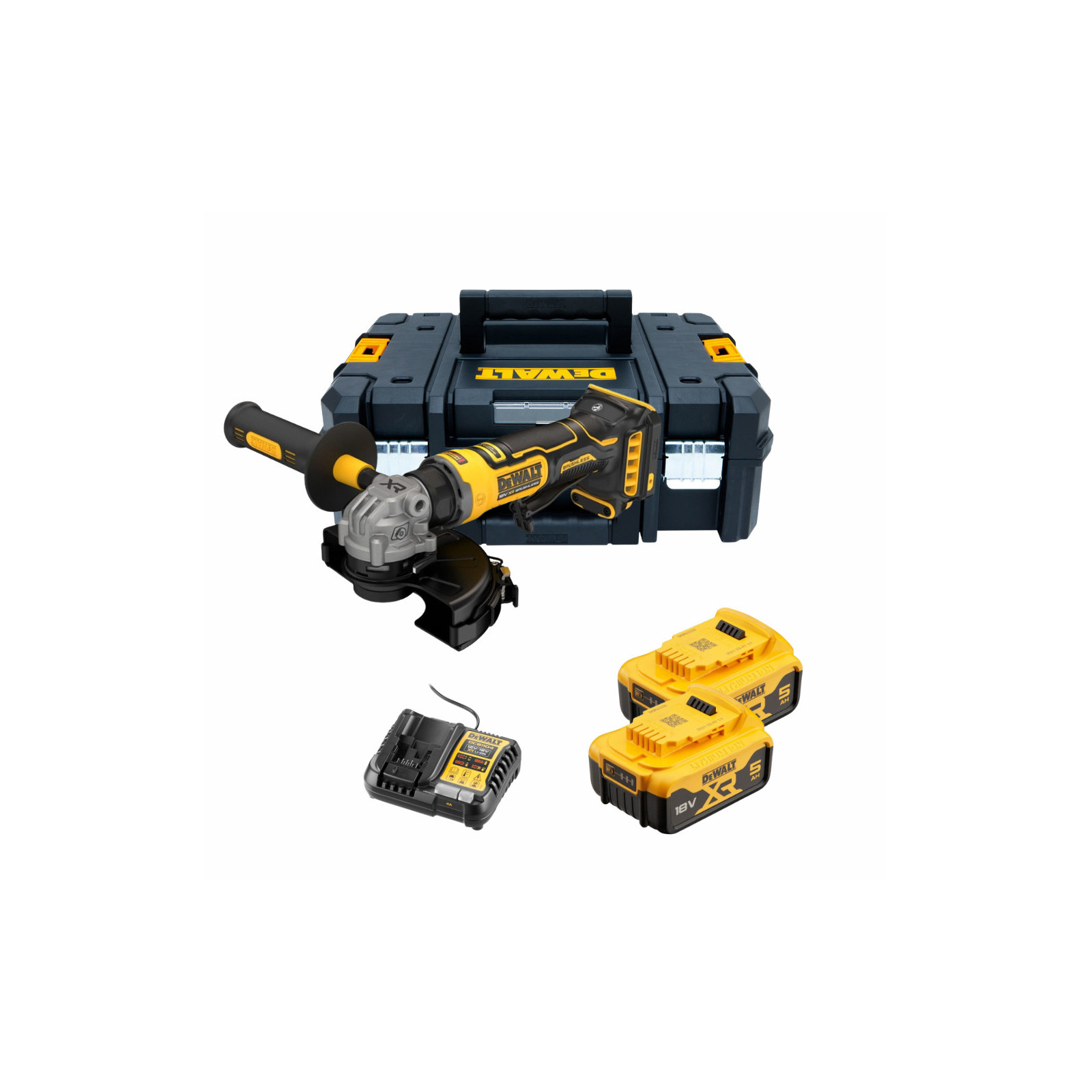 dcg408n-dewalt-18v-kampinis-slifuoklis-125-mm-1 DCG408P2T DeWALT 18V kampinis šlifuoklis 125 mm (2x5.0 Ah) - Image 1