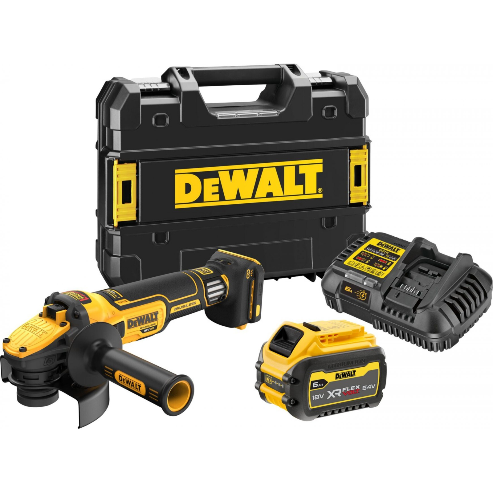 dcg409vst1-dewalt-18v-flexvolt-advantage-kampinis-slifuoklis-1x60-ah DCG409VST1 DeWALT 18V FLEXVOLT Advantage reguliuojamų greičių kampinis šlifuoklis (1x6.0 Ah) - Image 1
